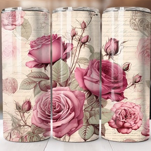 Pink Rose Tumbler Wrap: Vintage Floral Design (Digital Download)