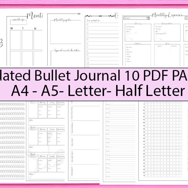 Undated Minimalist Bullet Journal/ Bullet Journal to Print / Bullet Planner Size A4 PDF File Digital Download