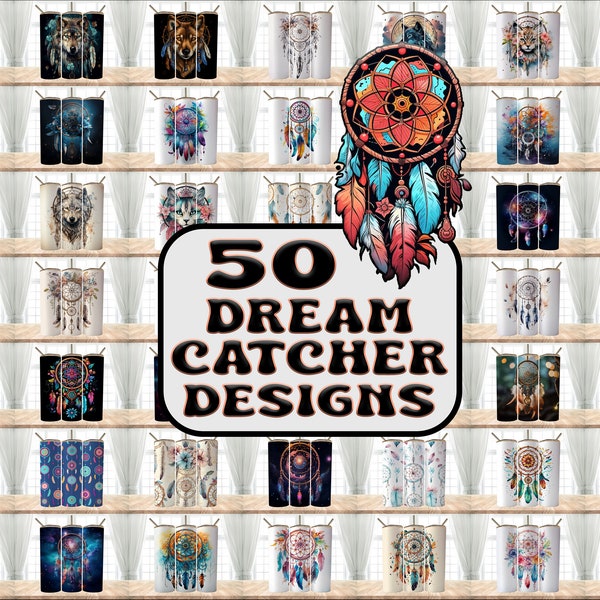 50 Dream Catcher Designs Bundle Tumbler Wraps , 20 oz Skinny Tumbler Sublimation Design Digital Download PNG Tumbler, Clip Art, Wall Art