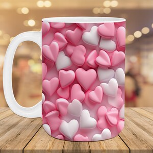 Pink Hearts Valentine's day  15oz Mug and 11 oz Mug Design Wrap, 15oz Mug, 11oz Mug Sublimation Design, Hearts Mug Wrap
