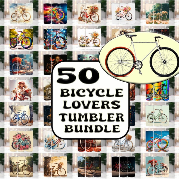 50 Bicycle Lovers Bundle Tumbler Wraps , 20 oz Skinny Tumbler Sublimation Design Digital Download PNG Tumbler, Clip Art, Wall Art