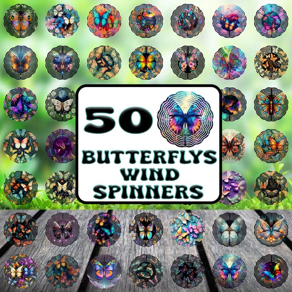 50 Butterfly Wind Spinner Sublimation Design, Image PNG Files To Download, Butterfly Wind Spinner, Wall Art, Clip Art