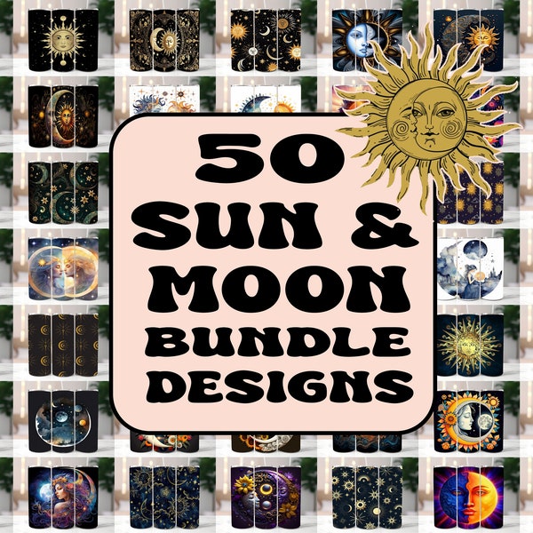 50 Sun and Moon Bundle Tumbler Wraps , 20 oz Skinny Tumbler Sublimation Design Digital Download PNG Tumbler, Clip Art, Wall Art