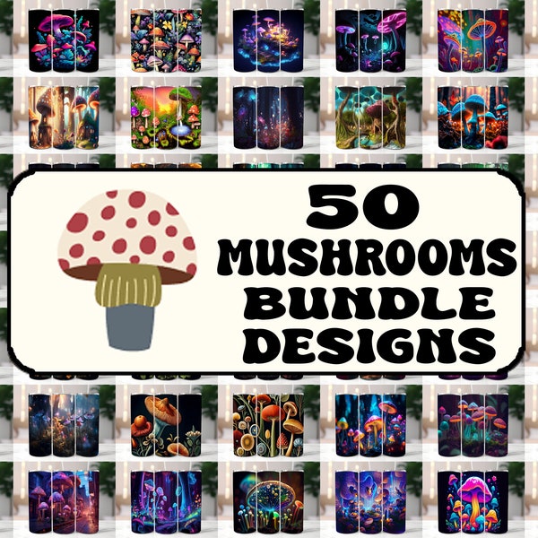 50 Mushrooms Bundle Tumbler Wraps ,20 oz Skinny Tumbler Sublimation Design Digital Download PNG DIGITAL ONLY, Tumbler, Clip Art, Wall art