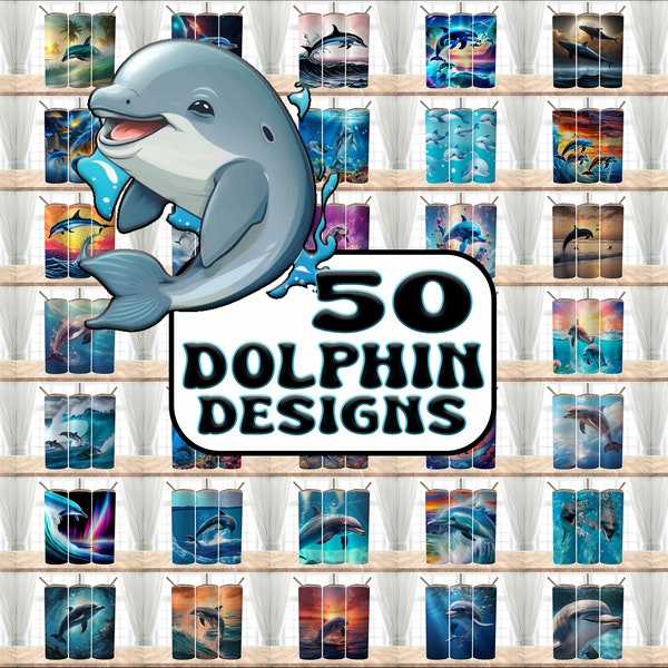 50 Dolphin Mega Bundle Tumbler Wraps, 20 oz Skinny Tumbler Sublimation Design Digital Download PNG ,Tumbler, Clip Art, Wall Art