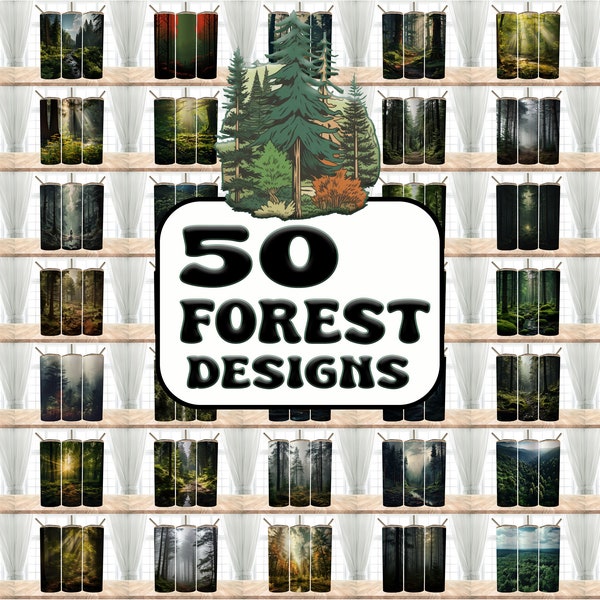 50 Forest Designs Bundle Tumbler Wraps ,20 oz Skinny Tumbler Sublimation Design Digital Download PNG, Tumbler, Clip Art, Wall Art