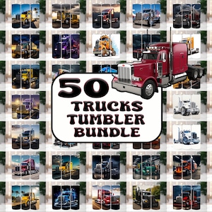 50 Trucks Bundle Tumbler Wraps, 20 oz Skinny Tumbler Sublimation Design Digital Download PNG, Tumbler, Clip Art, Wall Art