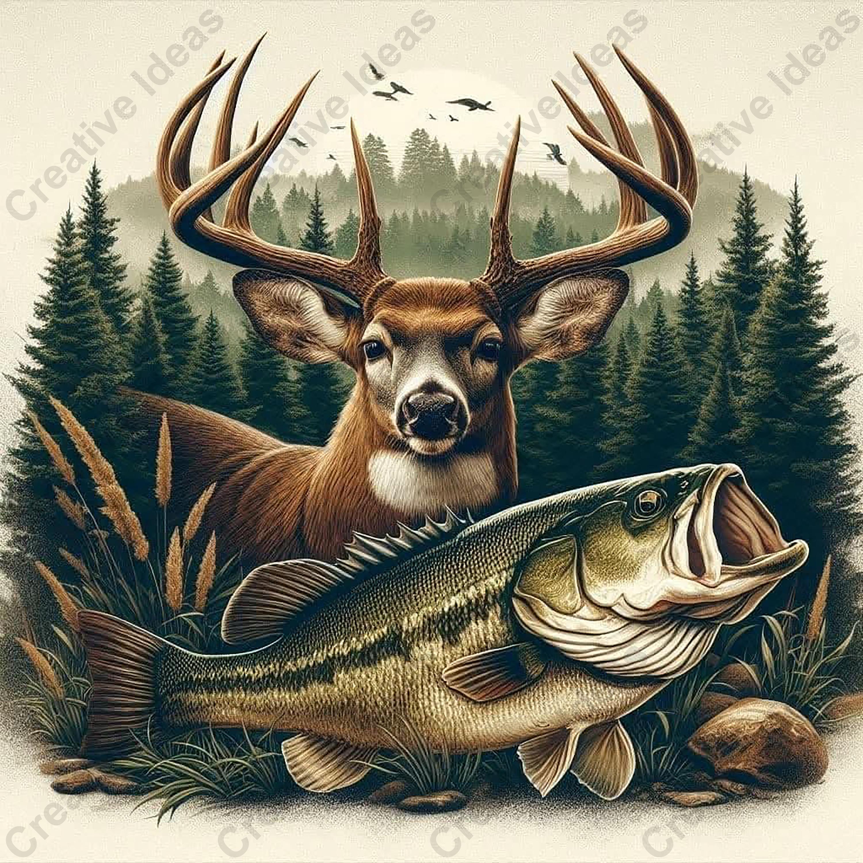 Deer Bass Fish Landscape PNG: Patriotic Digital Download (4000x4000 Px ...
