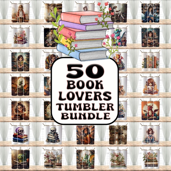 50 Book Lover Mega Bundle Tumbler Wraps , 20 oz Skinny Tumbler Sublimation Design Digital Download PNG Tumbler, Clip Art, Wall Art