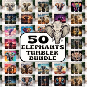 50 Elephant Tumbler Wraps: 20oz Skinny Tumbler Sublimation Designs (Digital Download)