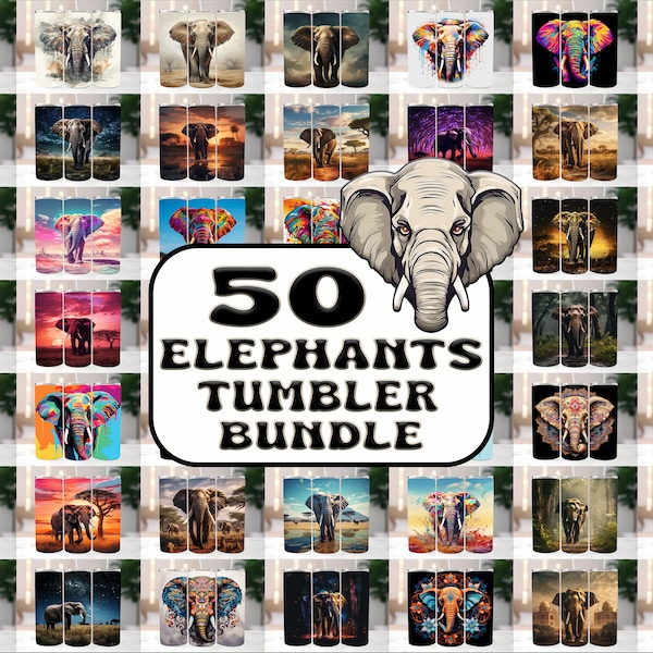 50 Elephants Bundle Tumbler Wraps ,20 oz Skinny Tumbler Sublimation Design Digital Download PNG DIGITAL ONLY, Tumbler, Clip Art, Wall Art