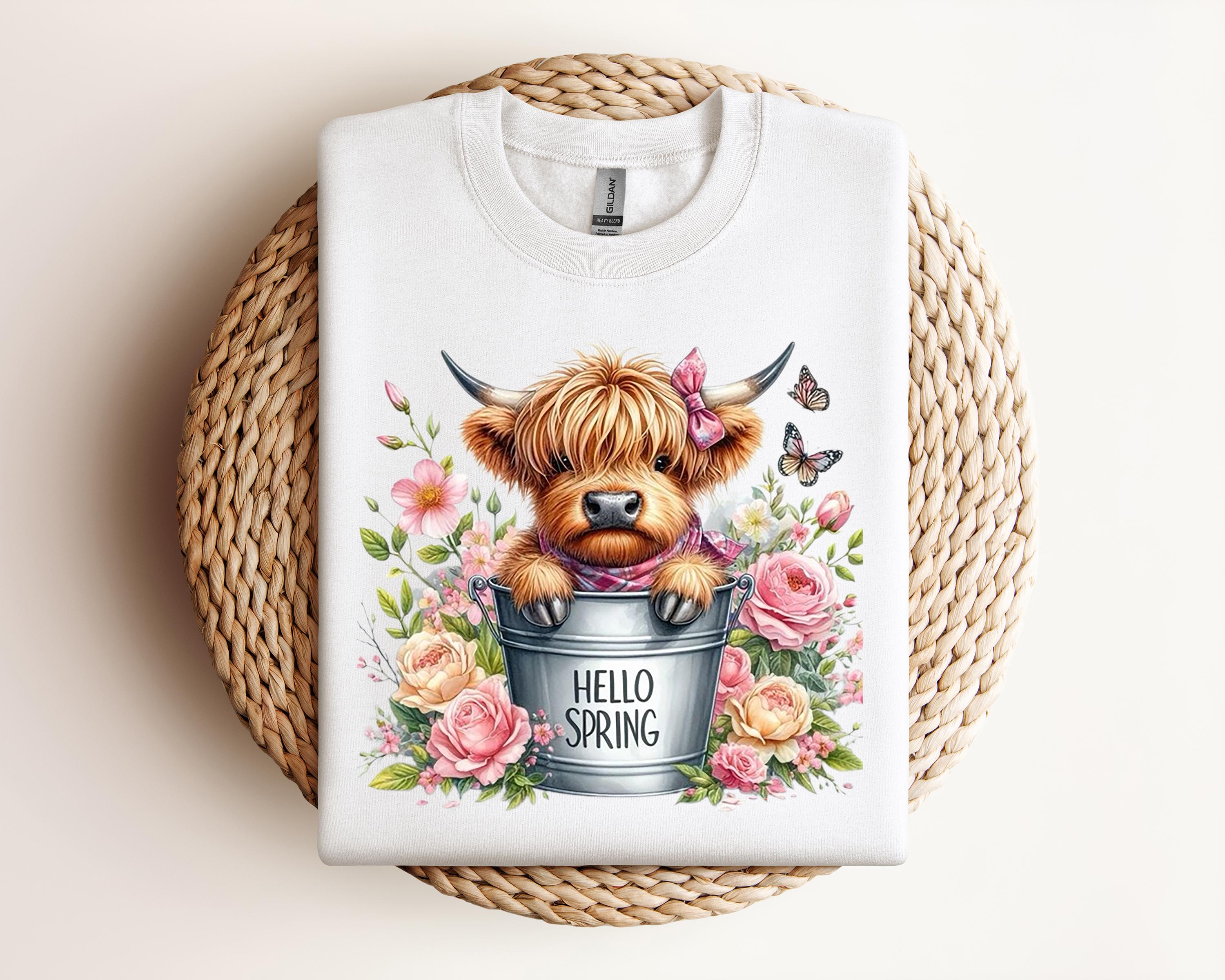 Hello Highland Rim Highland Cow Hello Spring PNG, for Your Own Projects, Digital Download ...