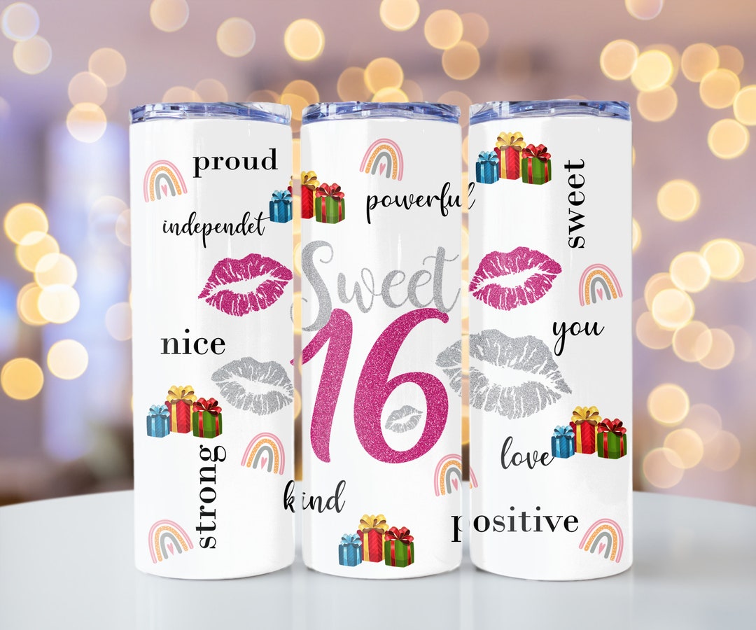 Sweet Sixteen 20 Oz Skinny Tumbler Sublimation Design Digital Download