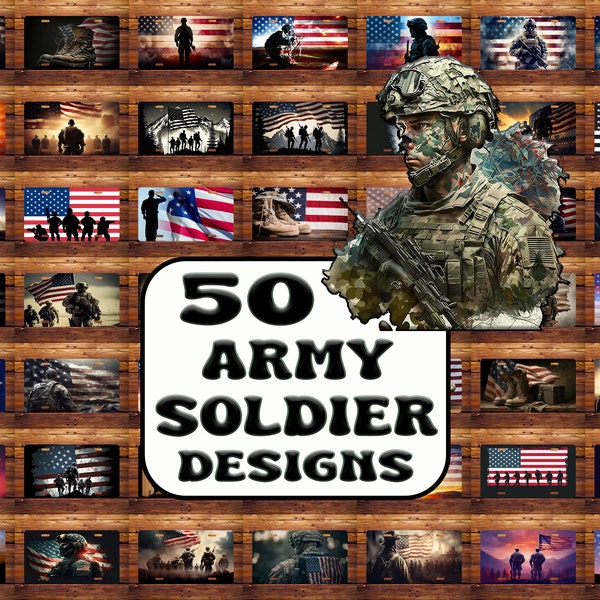 50 US Soldier Designs Bundle License Plate Sublimation Design Digital Download PNG DIGITAL 12 by 6 inch Car License Plate Designs