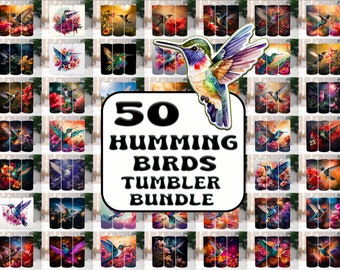 50 Hummingbirds Bundle Tumbler Wraps , 20 oz Skinny Tumbler Sublimation Design Digital Download PNG Tumbler, Clip Art, Wall Art