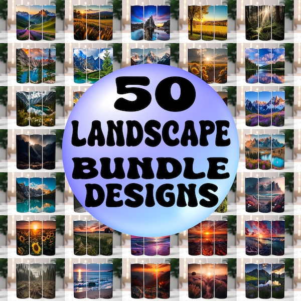 50 Landscape, Mega Bundle Tumbler Wraps, 20 oz Skinny Tumbler Sublimation Design Digital Download PNG ,Tumbler, Clip Art, Wall Art