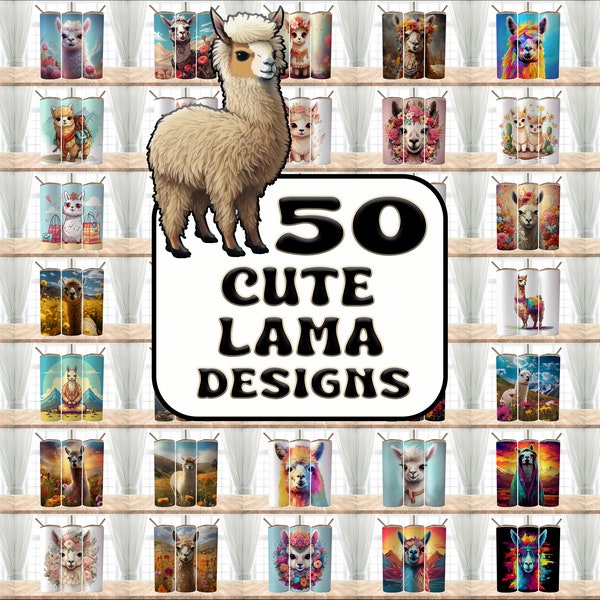 50 Cute Lama Designs Bundle Tumbler Wraps ,20 oz Skinny Tumbler Sublimation Design Digital Download PNG , Tumbler, Clip Art, Wall Art