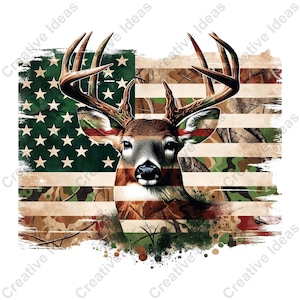 Camo Deer US Flag PNG: Deer Hunting Digital Download