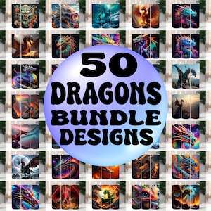 50 Dragons Bundle Tumbler Wraps ,20 oz Skinny Tumbler Sublimation Design Digital Download PNG DIGITAL ONLY, Tumbler, Clip Art, Wall Art