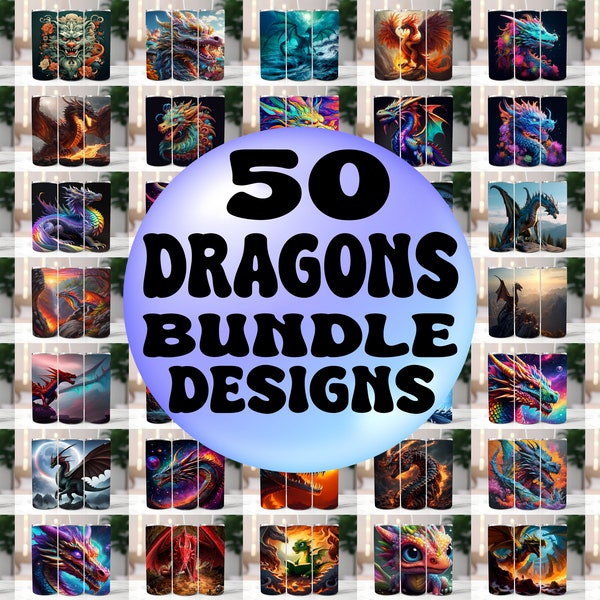 50 Dragons Bundle Tumbler Wraps ,20 oz Skinny Tumbler Sublimation Design Digital Download PNG DIGITAL ONLY, Tumbler, Clip Art, Wall Art