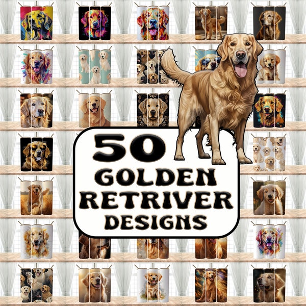 50Golden  Retriever Designs Bundle Tumbler Wraps ,20 oz Skinny Tumbler Sublimation Design Digital Download PNG, Tumbler, Clip Art, Wall Art