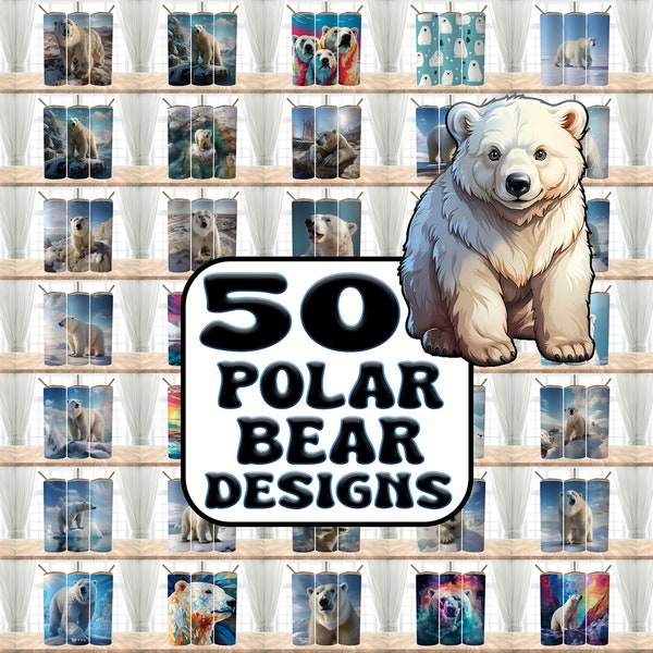 50 Polar Bear Designs Mega Bundle Tumbler Wrap, 20 oz Skinny Tumbler Sublimation Design, PNG Tumbler, Clip Art, Wall Art