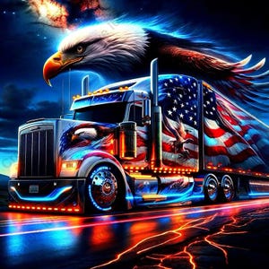 Amerikaanse vlag vrachtwagen png-bestand: patriottische digitale download (4000 x 4000 px)