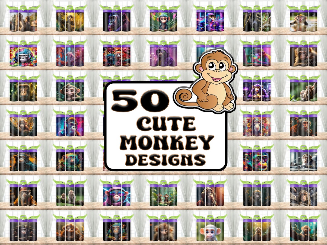 50 Cute Monkey Designs Kids Sippy Cup Tumbler Wrap Sublimation Designs ...
