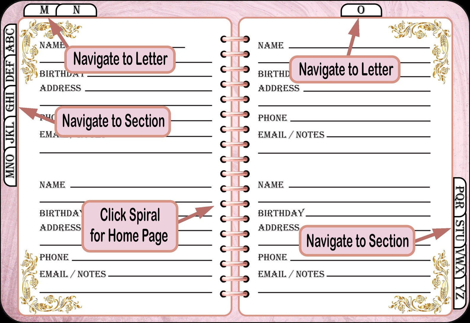 Digital Address Book Name Birthday Address Phone Etsy