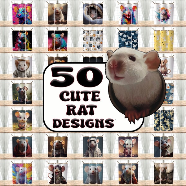 50 Cute Rat Designs Mega Bundle Tumbler Wrap, 20 oz Skinny Tumbler Sublimation Design Digital Download PNG Tumbler, Clip Art, Wall Art