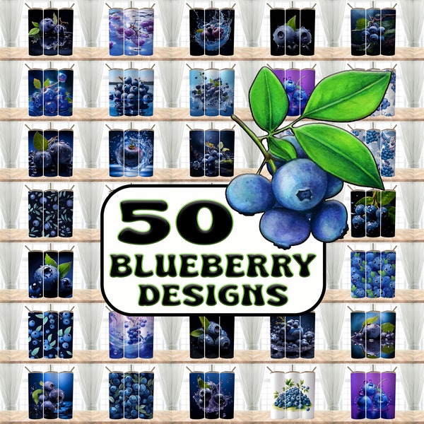 50 Blueberry Designs  Mega Bundle Tumbler Wrap, 20 oz Skinny Tumbler Sublimation Design Digital Download PNG Tumbler, Clip Art, Wall Art