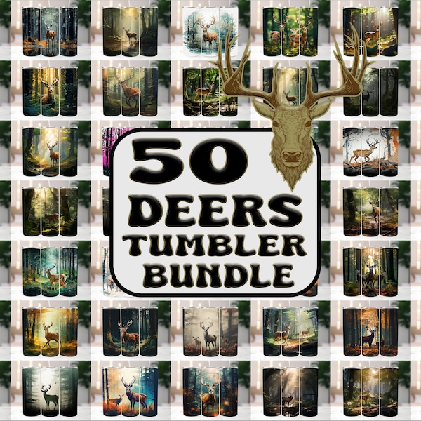 50 Deers Bundle Tumbler Wraps ,20 oz Skinny Tumbler Sublimation Design Digital Download PNG DIGITAL ONLY, Tumbler, Clip Art, Wall Art