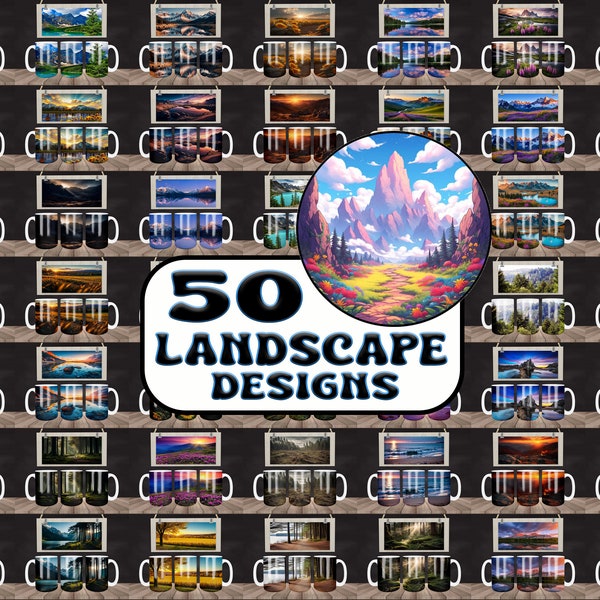 50 Landscape Designs Bundle 15 oz Mug Sublimation Design Digital Download PNG DIGITAL 15 oz Mug PNG, Wall Art Clip Art