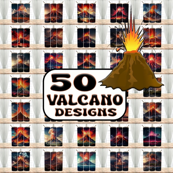 50 Volcano Designs Mega Bundle Tumbler Wrap, 20 oz Skinny Tumbler Sublimation Design, PNG Tumbler, Clip Art, Wall Art