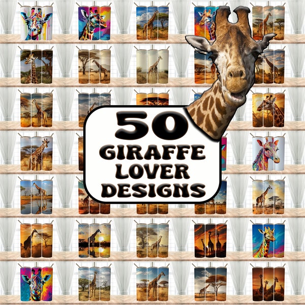 50 Giraffe Lover Designs Bundle Tumbler Wraps, 20 oz Skinny Tumbler Sublimation Design Digital Download PNG, Tumbler, Clip Art, Wall Art