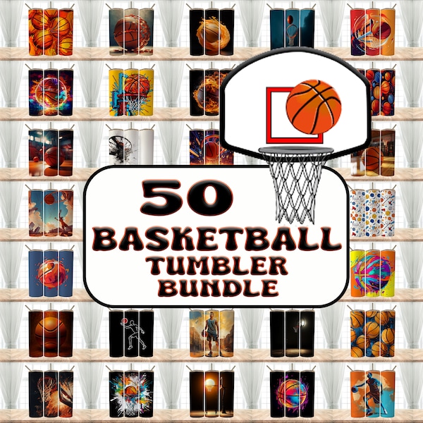 50 Basketball Tumbler Wraps, 20 oz Skinny Tumbler Sublimation Design Digital Download PNG Tumbler, Clip Art, Wall Art