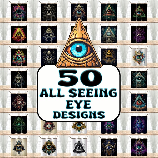 50 All Seeing Eye Designs Bundle Tumbler Wraps , 20 oz Skinny Tumbler Sublimation Design Digital Download PNG Tumbler, Clip Art, Wall Art