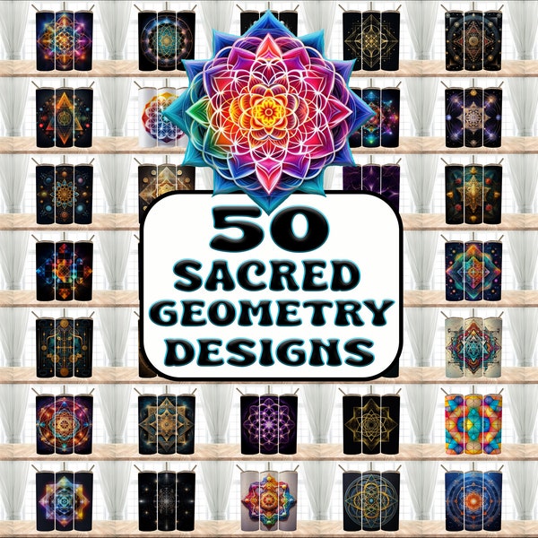 50 Sacred Geometry Designs Bundle Tumbler Wraps ,20 oz Skinny Tumbler Sublimation Design Digital Download PNG, Tumbler, Clip Art, Wall Art