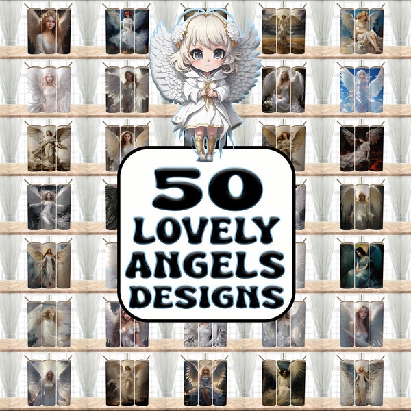 50 Lovely Angel Designs Bundle Tumbler Wraps , 20 oz Skinny Tumbler Sublimation Design Digital Download PNG Tumbler, Clip Art, Wall Art