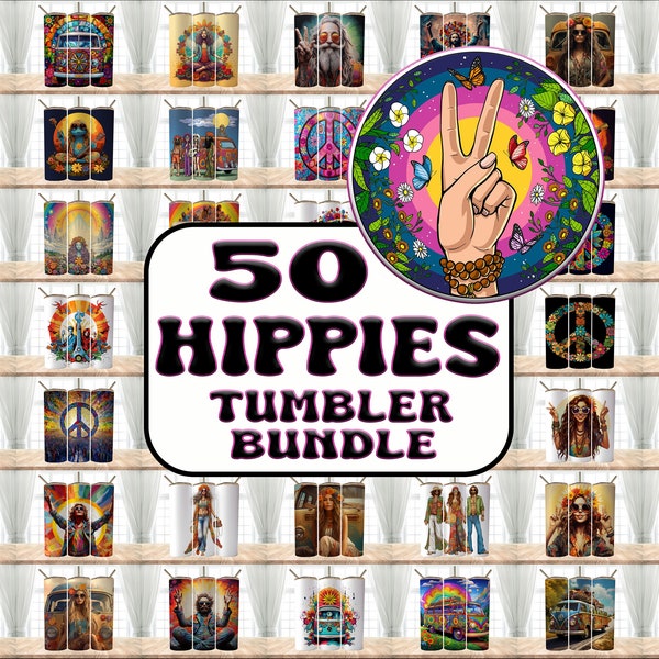 50 Hippies / Hippy Mega Bundle Tumbler Wrap Designs , 20 oz Skinny Tumbler Sublimation Designs PNG Tumbler, Clip Art, Wall Art