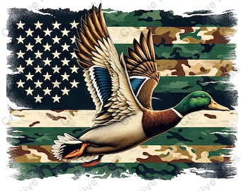 Camo Mallard Duck US Flag PNG: Hunting Digital Download