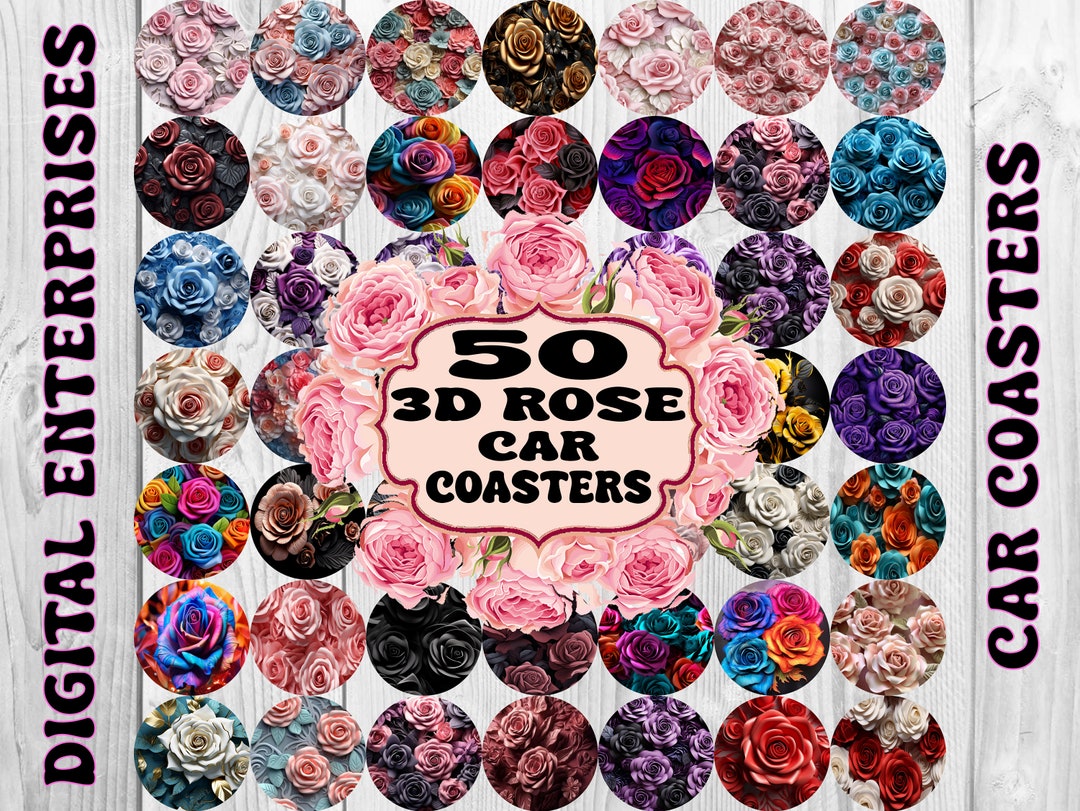 50 Roses Car Coasters Bundle Car Coasters Sublimation, Digital Download ...