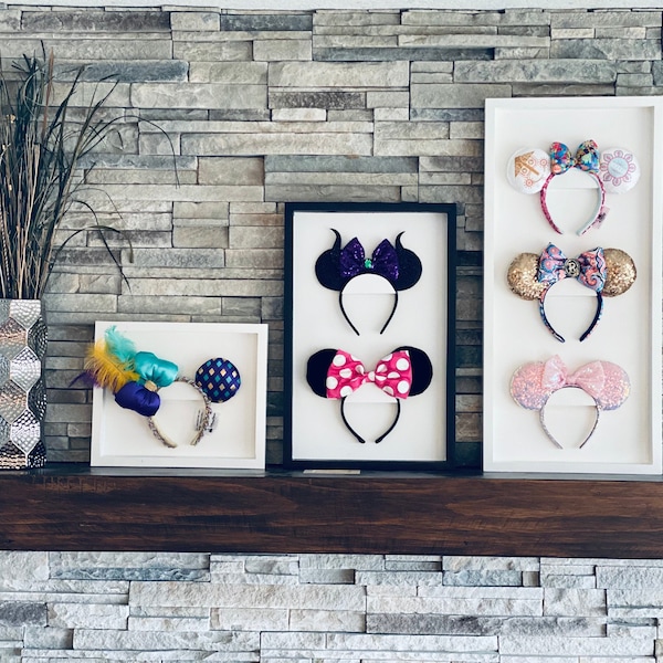 Disney Inspired Mouse Ears Frame with Holder for Ears - Holds 1, 2, or 3 Pairs of Ears