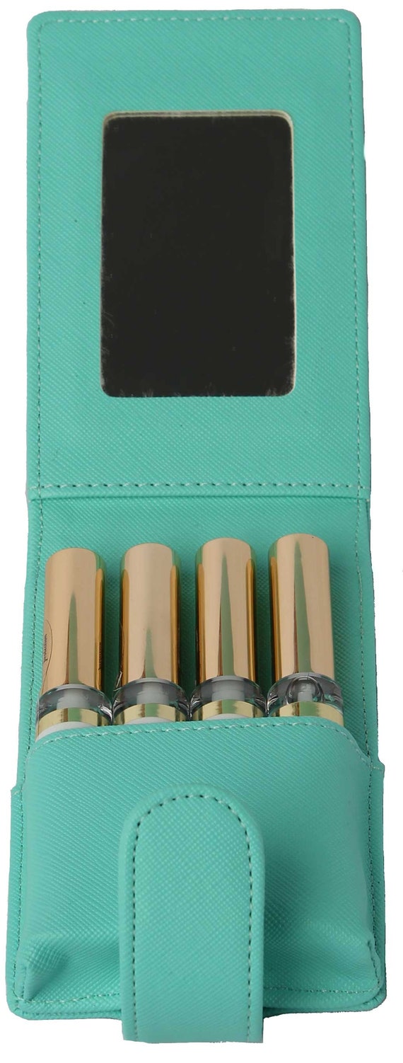 Aqua Mirrored Flip Carrying Case Pouch Holds 4 Lipstick Tubes and Credit Cards With Mirror Lipsense by Senegence Younique Mary Kay Etsy Canada