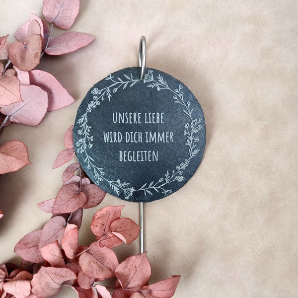 Grabstecker - Grabschmuck aus Schiefer - Florales Motiv mit Wunschgravur - Trauergeschenk - Schieferschild zur Beerdigung