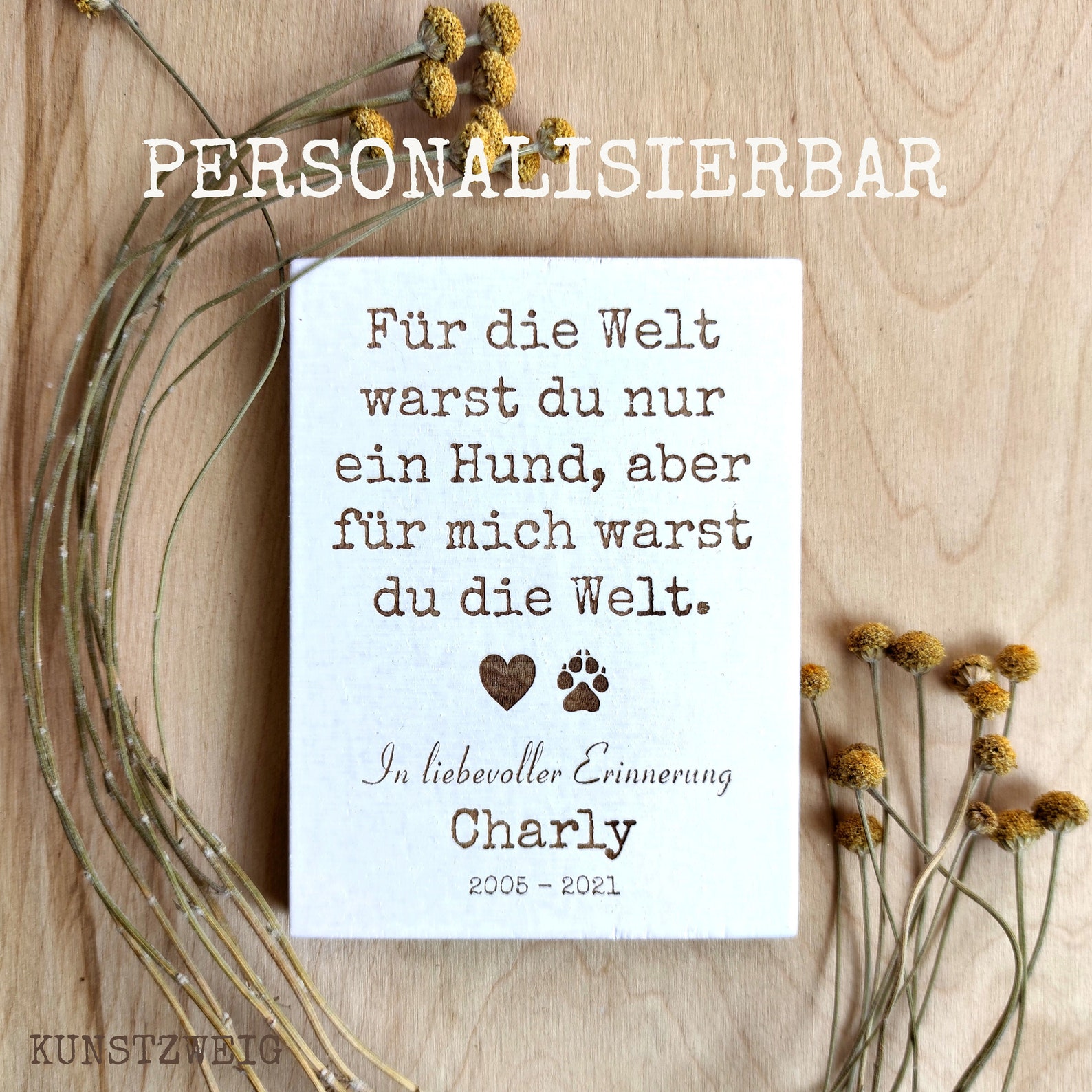 Love Faith Gedenktafel Schiefer 15x15cm - Personalisierbar Mit Foto & Daten