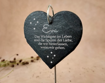 Slate heart grave marker with engraving, personalized grave decoration with custom text, memorial plaque, bereavement gift