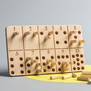 Tablero de conteo de madera Montessori / Juguete de aprendizaje de números para niños pequeños, Letonia