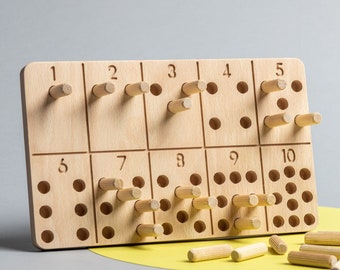 Montessori Wooden Counting Board | Toddler Number Learning Peg Toy, Latvia
