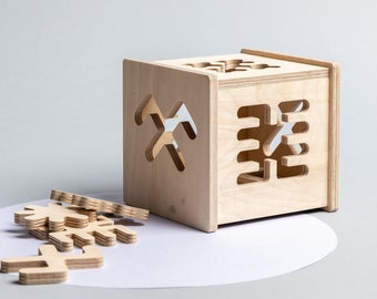 Montessori  toy,   Latvian sign box  toy, Nesting Puzzle